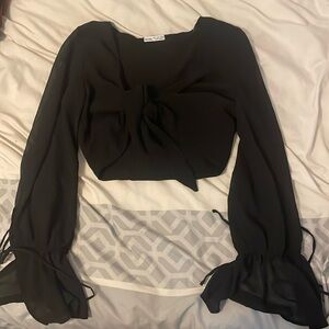 Black cropped Bershka tie top, size: S